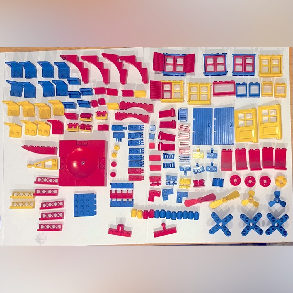 Lego Special Pieces Parts, Red, Blue, & Yellow. Windows, Hinges, Propellers Etc